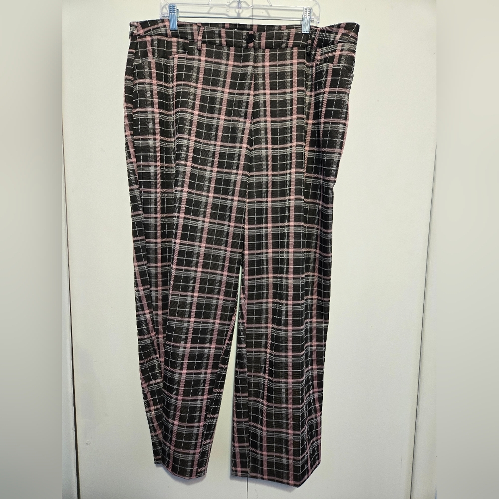 Ashley Stewart Black and Pink Plaid Pants